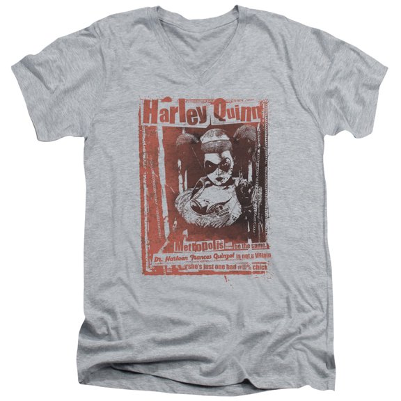 Batman Dr Quinn S/S Adult V-Neck T-Shirt Athletic Heather