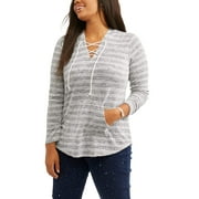 No Comment Junior Plus Brushed Lace Up Hoodie