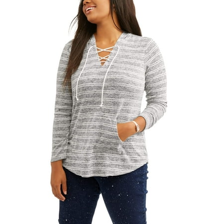 Junior Plus Brushed Lace Up Hoodie