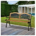 thumbnail image 2 of Outsunny 50" Outdoor Garden Bench, Patio Bench with Wood Seat, Porch Bench with Antique-Like Flourishes for Backyard, Deck, Lawn, Outside Pool, Teak, 2 of 5