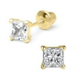 thumbnail image 2 of Precious Stars 14K Yellow Gold Cubic Zirconia 3-mm Princess-cut Screwback Earring Studs, 2 of 6