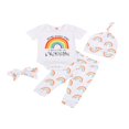 thumbnail image 2 of 2022 Baby 4Pcs Spring Outfits  Short Sleeve Cartoon Print Romper + Pants + Hat + Headband Set, 2 of 8