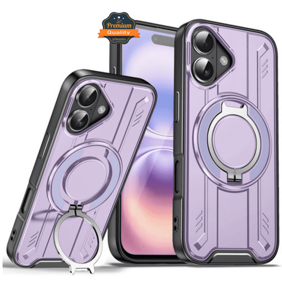 For Apple iPhone 17 Magnetic Ring Stand Case, 360 Large Rotating, Hybrid Shockproof Protection Cover [Purple]