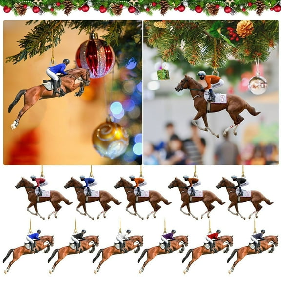 Horse-Riding Ornament 2D Flat Acrylic Horse Pendant Christmas Tree Backpack Hanging Decoration Gift for Horse Lovers