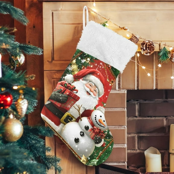Ryvnso Christmas Stockings Santa Claus Snowman 17.7" Large Stocking Decoration 1 Pack