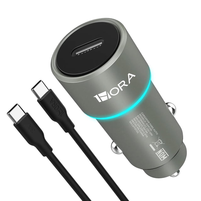 Cargador Automóvil Carga Turbo 20W QC 3.0 Tipo C 1Hora + Cable Tipo C a Tipo C