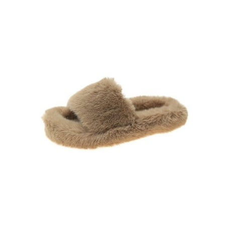 

Fangasis Women s Faux Fur Slippers Fuzzy Flat Spa Fluffy Open Toe House Shoes Indoor Outdoor Slip on Slide