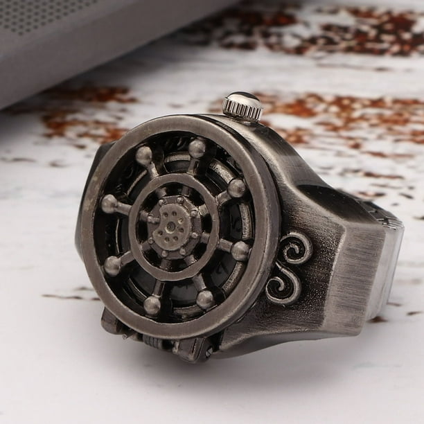 Finger Ring Watch Flip Up Cover Vintage Hollow Men Finger Ring