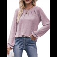 thumbnail image 2 of Camisas de Larga para Mujer, Moda Otoño 2025, Blusas Elegantes e Informales, Blusas Tipo Túnica Plisadas con Cuello Redondo. Púrpura L, 2 of 10