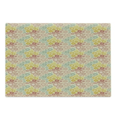 Floral Cutting Board, Pastel Colorful Pattern with Abstract Flower Petals and Dots, Decorative Tempered Glass Cutting and Serving Board, in 3 Sizes, by Ambesonne