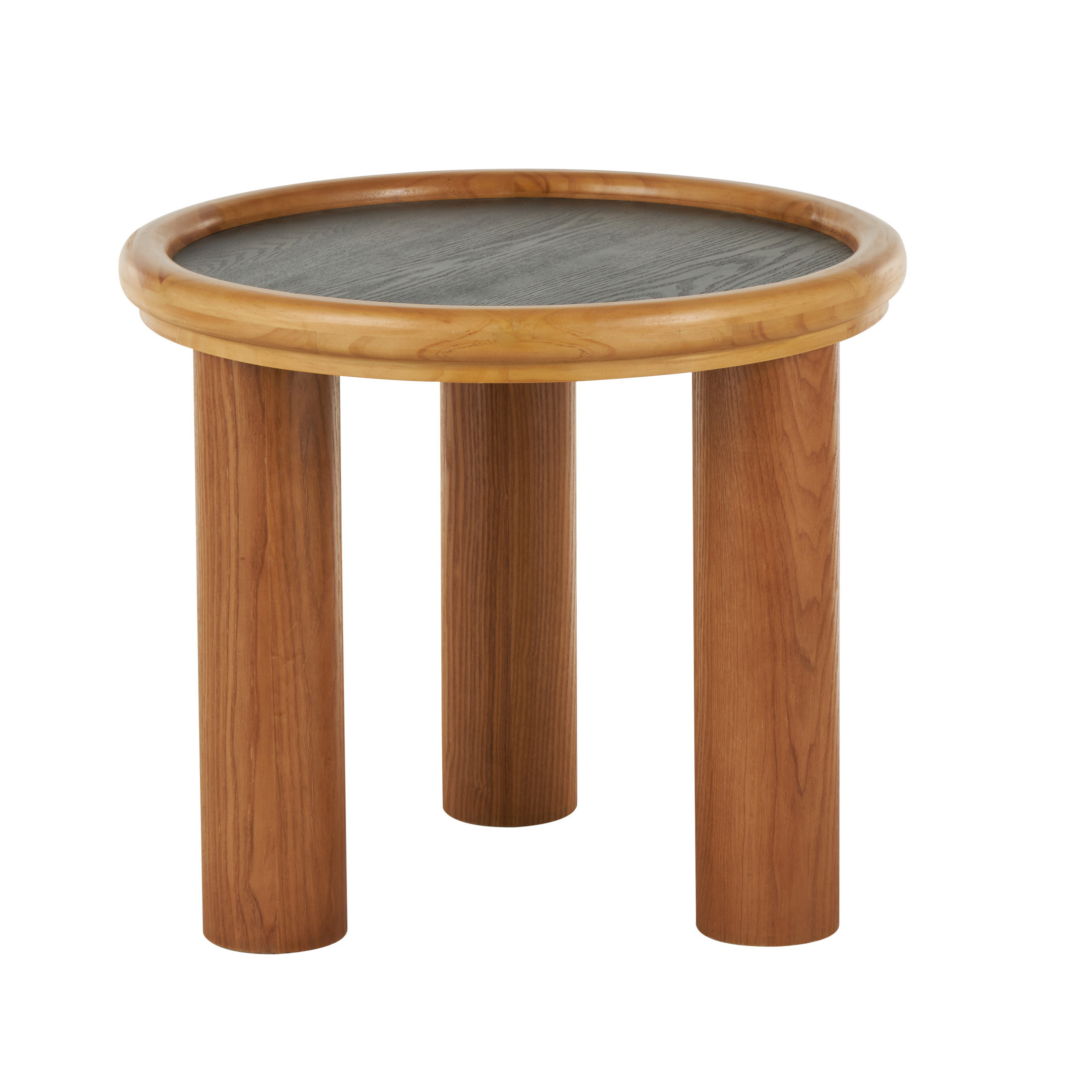 DecMode 24" x 21" Brown Wood Handmade Round Coffee Table with Black Tabletop, 1-Piece