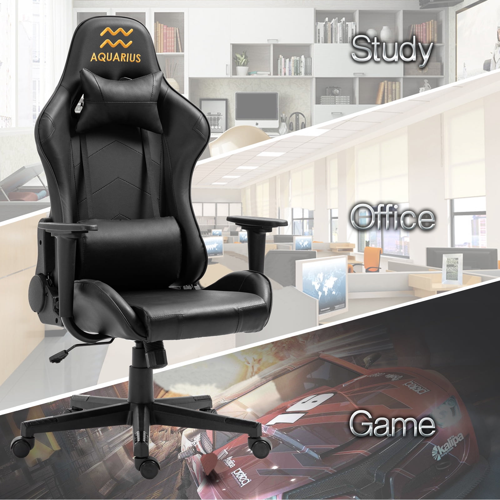 Gaming Chair with Zodiac Star Sign, Aquarius Astrology Logo Ergonomic Computer Chair with Headrest Lumbar Support Recliner Height Adjustable Swivel Office Desk Chair, Constellation