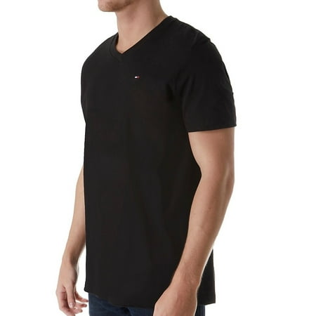 Tommy Hilfiger Men's Short Sleeve V-Neck Flag T-Shirt, Black, Large