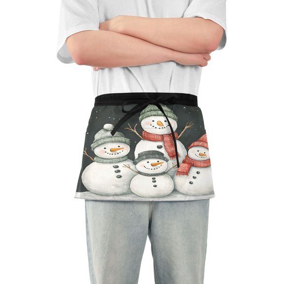 Yayeee Waist Apron with Pockets for Cooking Waterproof Half Server Aprons, Snowman Family