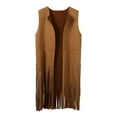 thumbnail image 5 of Fiaer Women's Fringe Vest 70s Hippie Suede Sleeveless Tassel Long Cardigan Jacket Oversized Western Tops Coffee2 XS, 5 of 9