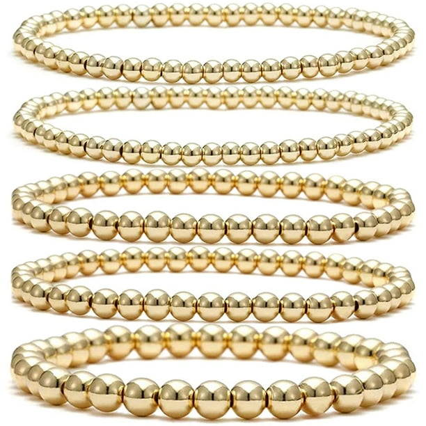 Beaded Bracelet for Women Stack 14 K Real Gold Ball Beads Bracelet