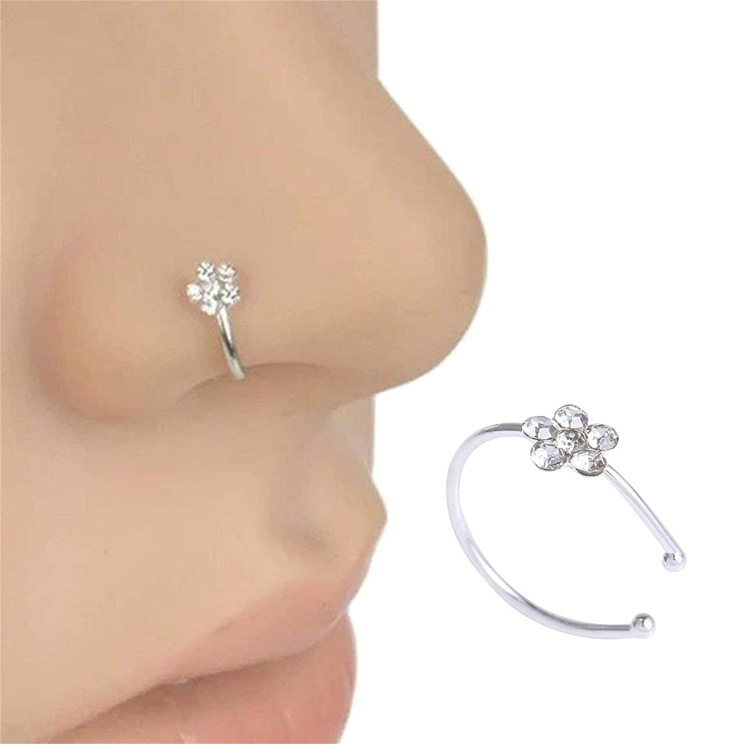 parkere Regnskab fugtighed Small Thin Diamond Flower Crystal Nose Ring Stud Hoop-Sparkly Crystal Nose  Ring Gifts for Women - Walmart.com