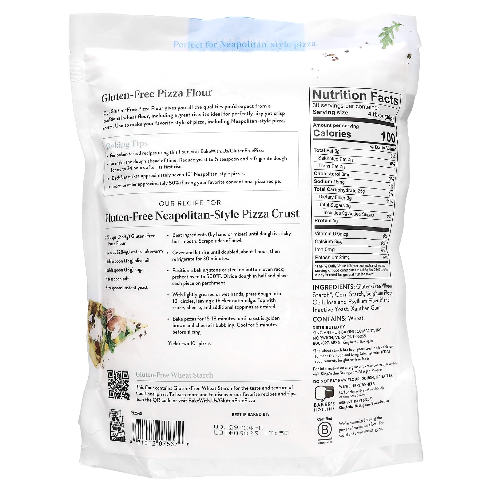 King Arthur Baking Company Gluten-Free 00 Neapolitan Style Pizza Flour, 32 oz