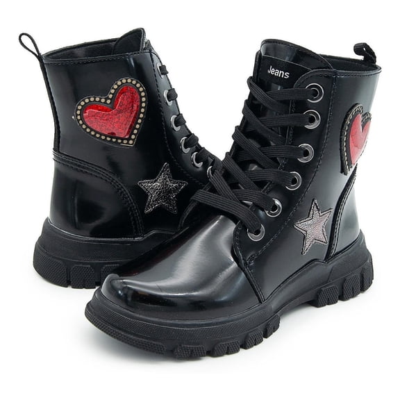 Botin Tendencia Corazon Rojo Juvenil Charol Negro 18-23 negro 19