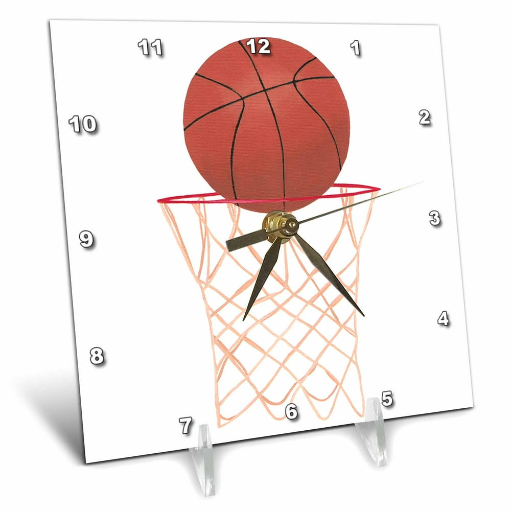 3dRose Basketball Hoop Net Desk Clock, 6 by 6inch