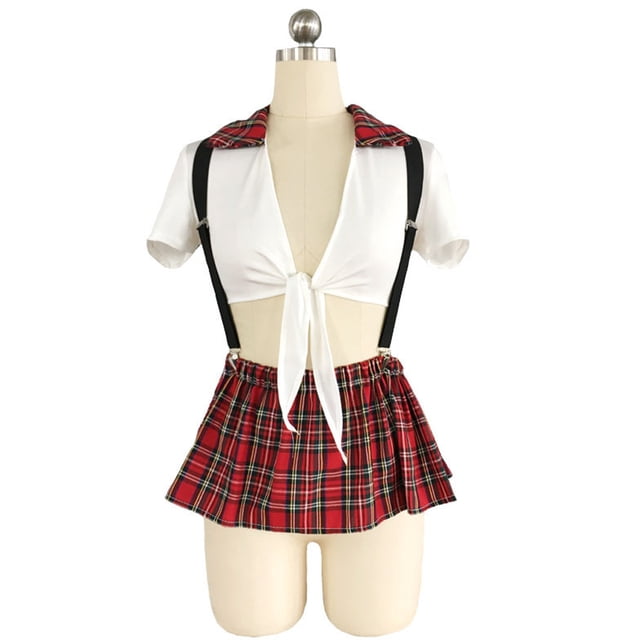 Conjunto de lencería de anime para mujer, disfraz de colegiala, uniforme, falda halter con tiras