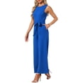thumbnail image 4 of INSPIRE CHIC Summer Jumpsuit for Women's Dressy Casual Sleeveless Crew Neck Belted Wide Leg Rompers XS Royal Blue, 4 of 6