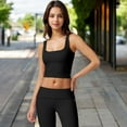 thumbnail image 2 of Women's Square Neck Ribbed Crop Tank Top with Wide Straps - Large, Black, 2 of 6