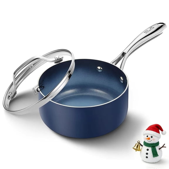 Koch Systeme CS 1QT Nonstick Saucepan with Lid, Ceramic Nonstick Coating, Less Oil and Easy to Clean, Fast and Even Heating, Gradient Blue