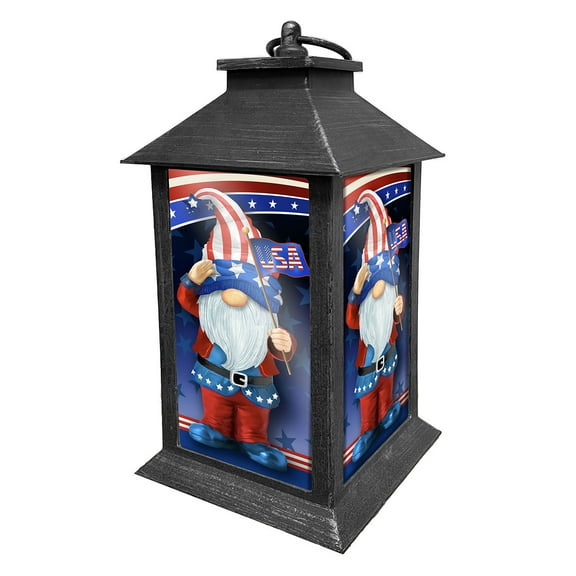 Briarwood Lane Summer Lantern 13.5" x 5.5" x 5.5" Patriotic Gnomes For Summer Lantern