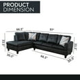 thumbnail image 3 of Hommoo Faux Leather 3-Piece Couch Living Room Sofa Set, L Shaped Couch for Small Space, Black(Without Ottoman), 3 of 5