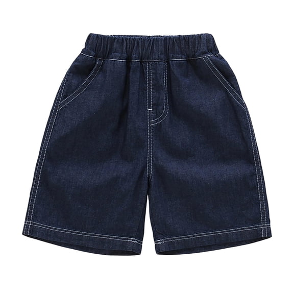 Angala Boys Shorts Elastic Waist Solid Denim Shorts Summer Relaxed Fit Breathable Dailywear Boys Shorts Size 3-4 Years Dark Blue