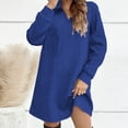 thumbnail image 5 of UTSJKR Women's Hooded Sweatshirt Dress Classic Solid V Neck Dress Ribbed Knited Loose Fit Flowy Pullover Mini Dress Long Sleeve Sundress 2024 Fashion Blue XXXXXL, 5 of 8