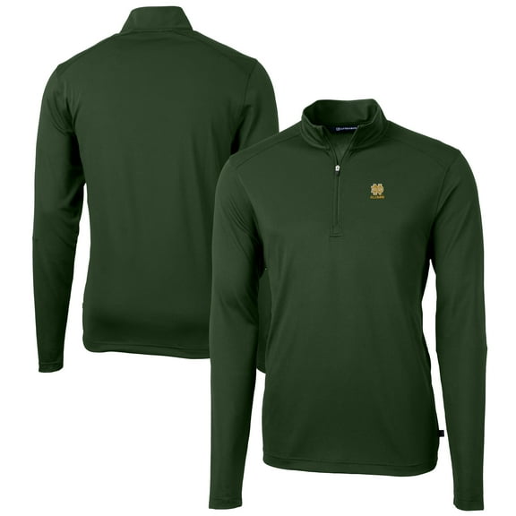 Men's Cutter & Buck  Green Notre Dame Fighting Irish Alumni Logo Virtue Eco Pique Recycled Quarter-Zip Pullover Top