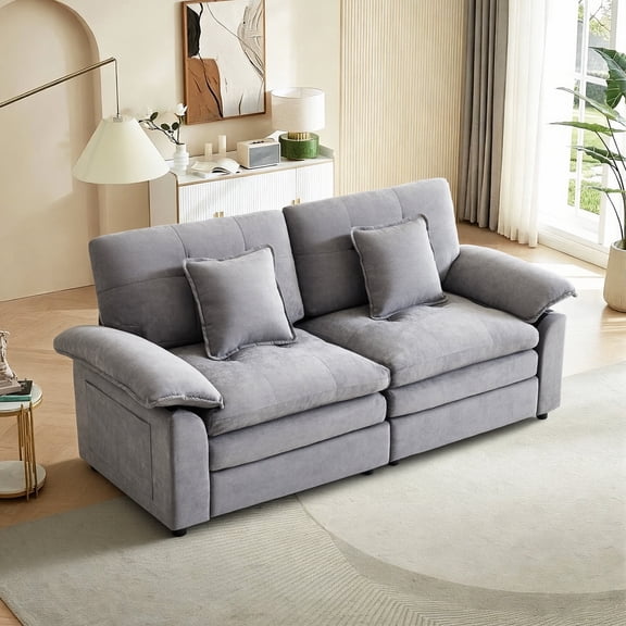 GAOHAPY 81 Inch Modern Chenille Loveseat SofaοΌ2-Seater Deep Seat Couch with Adjustable Armrest with 2 PillowsοΌfor Living Room and BedroomοΌGrey