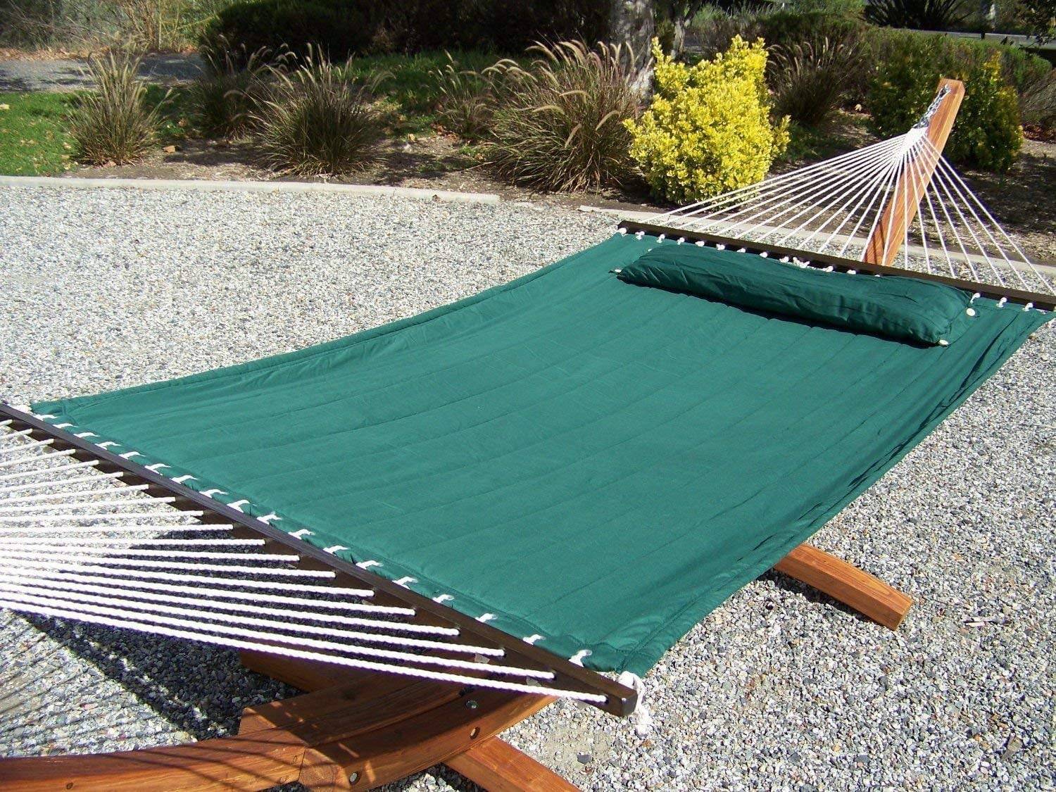 Petra Leisure 14 Ft. Teak Wooden Arc Hammock Stand + Deluxe Quilted