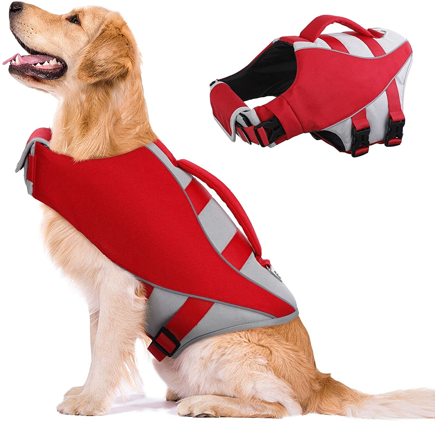 Ripstop Dog Life Jacket Reflective Stripes And Rescue Handle High Flotation For Small Medium And Large Dogs At The Pool Beach Boating
