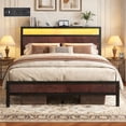 thumbnail image 2 of Bolvdo Queen Bed Frame with LED Headboard & Footboard, Built-in Charging Station, Storage Shelf, Noise-Free, No Box Spring Required, Easy Assembly, Coffee Brown, 2 of 7