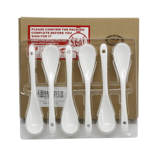 Mecai Cucharas de huevo de porcelana blanca de 5 pulgadas de largo para postre, café, té, juego de 6