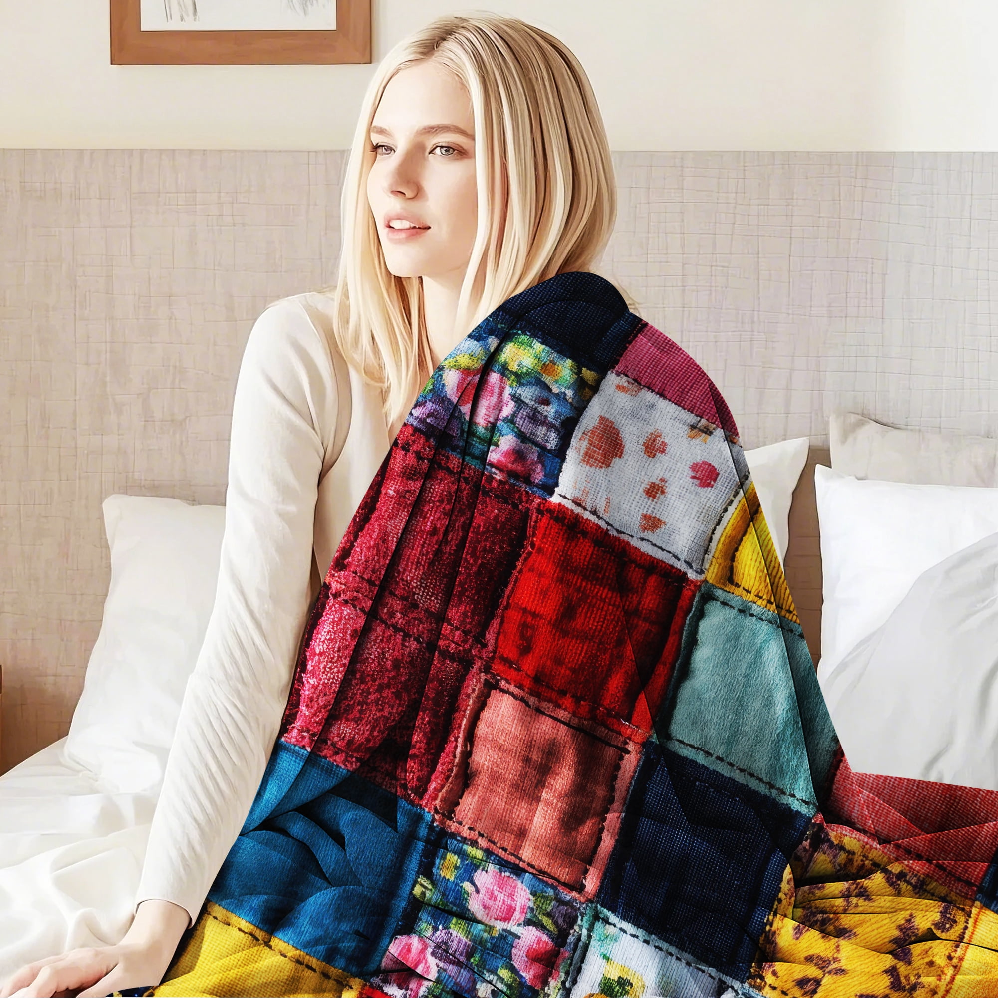 Flannel Fleece Twin Blanket, Soft Large Twin Blanket, Lightweight Cozy Plush Twin Blanket Fit Sofa Bed, 60"x80", Patchwork Floral Pattern