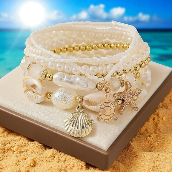Bohemian Seashell Starfish Pearl Bracelet Ocean Beach Jewelry Summer Fashion
