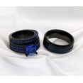 thumbnail image 5 of Matching Rings Couple Rings 1.5 CT Blue CZ Women Wedding Ring Sets Male Titanium Ring, 5 of 8