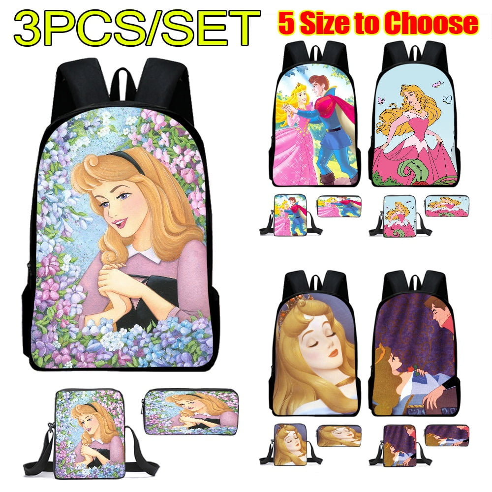 Sleeping Beauty Children School Bag Serviceable Vivid Attractive Design  Middle Girls Kids Book Bag with Crossbody Bag and Pen Bag 3Pcs for Kids  Adults for Dating and Travel 