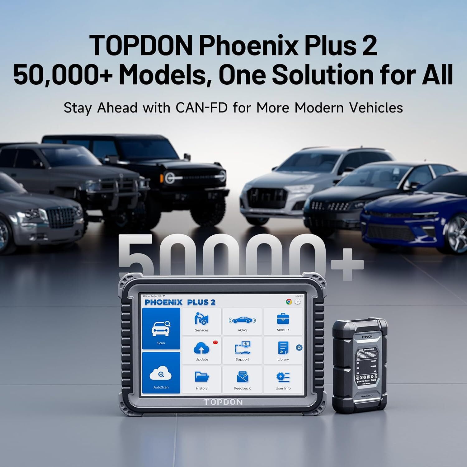 TOPDON Phoenix Plus 2 Scanner, Bidirectional Scan Tool, Topology Map, CANFD Car Diagnostic Scanner, OEM Full System, 41+ Service, AutoAuth for FCA SGW, V.A.G Guided, 2 Years Free Update