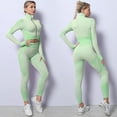 thumbnail image 3 of CORPOAMOR Women's Ribbed Seamless Fitness Clothing, Gym Outfit and Yoga Workout Set Jacket, Sports Bra and High Waisted Leggings 3 Piece Set (Green, Small), 3 of 7