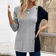 thumbnail image 4 of GigrtiJin Tunic Tops for Womens Dressy Casual Color Contrast Long Sleeve Blouse Crew Neck Streetwear T Shirts, 4 of 6