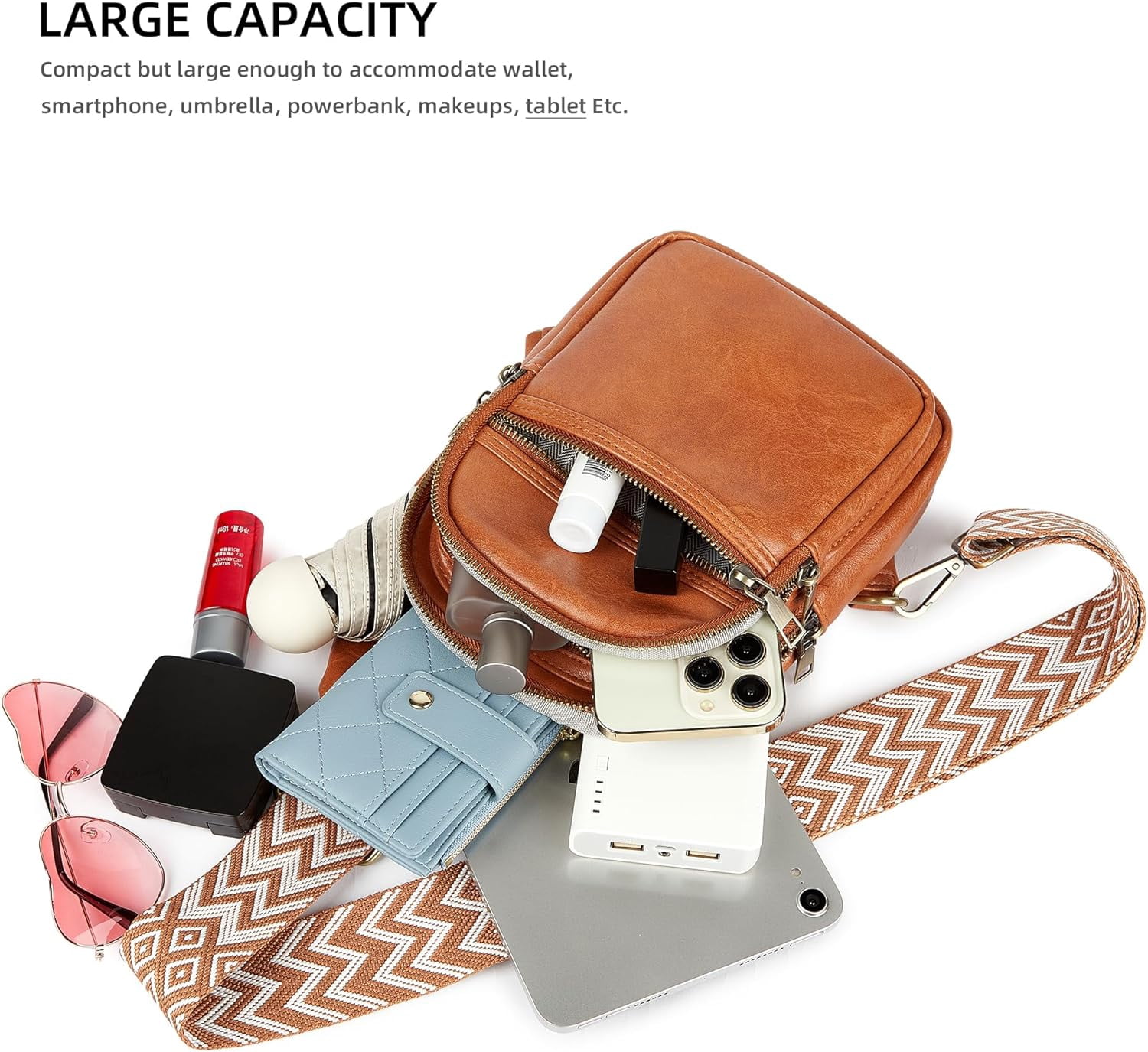 Women's Vegan Leather Sling Bag Packs Small Zipper Crossbody Chest Backpacks