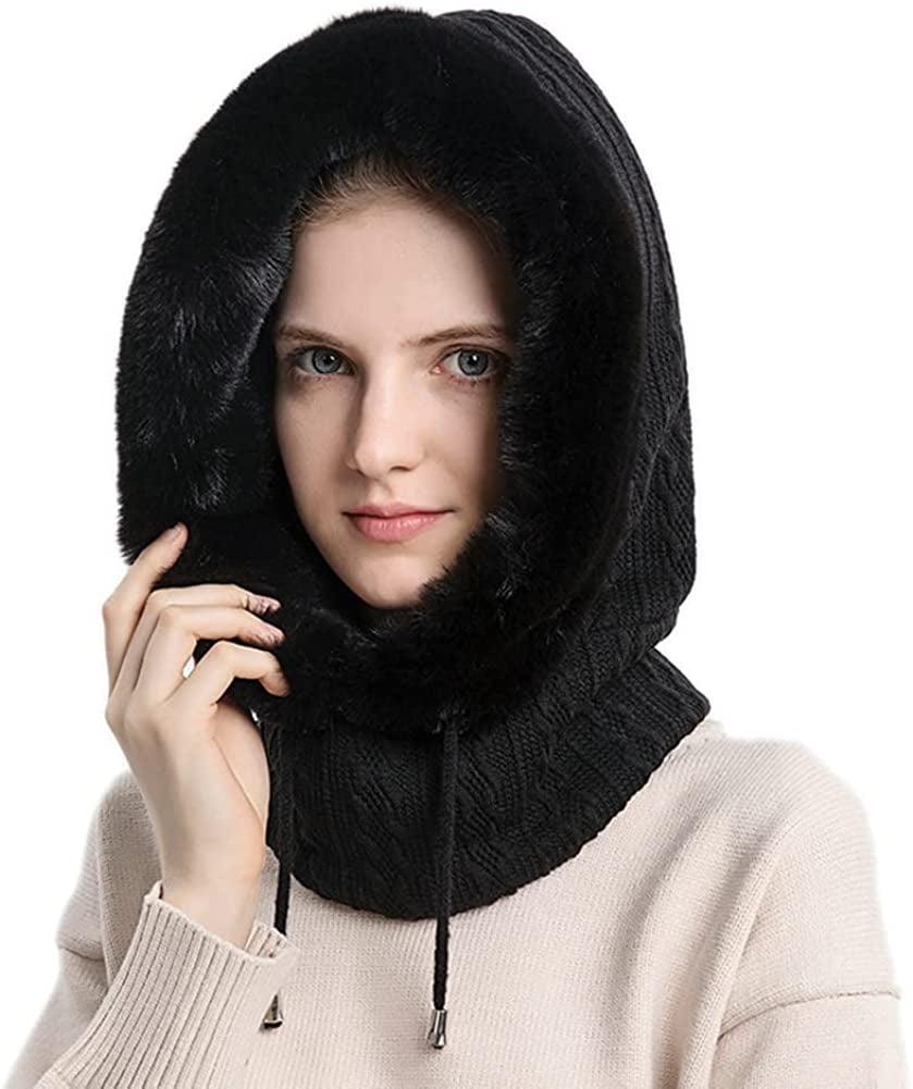 CoCopeaunts Women Winter Fleece Beanie Hat One-Piece Drawstring Knit Beanie Hats Scarf Mask Ski Snow Skull Hat Cap