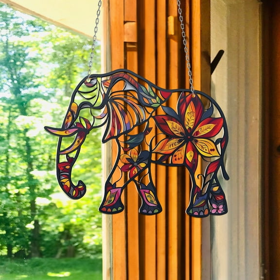 Mandala Elephant Acrylic 2D Window Hanging, Gorgeous Stained Glass Art Decor, Gift for Nature Lovers and Indoor Home Decoration