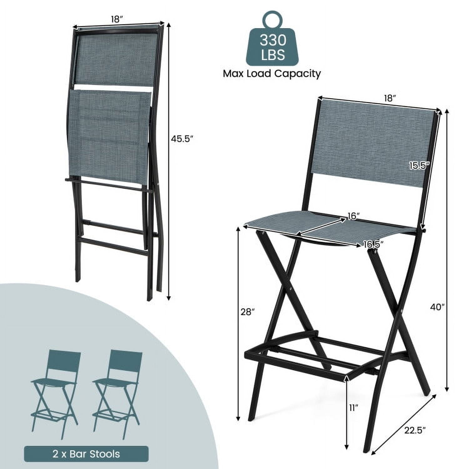 Aimee Lii Folding Bar Stools Set of 2 Backrest Humanized Footrest, Outdoor Patio Furniture, Blue