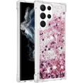thumbnail image 3 of Compatible with Samsung Galaxy S22 Ultra Case Glitter Liquid Cute Clear Phone Case Floating Quicksand Shockproof Protective Bumper Silicone Soft TPU Case for Galaxy S22 Ultra Love Rose YB, 3 of 12
